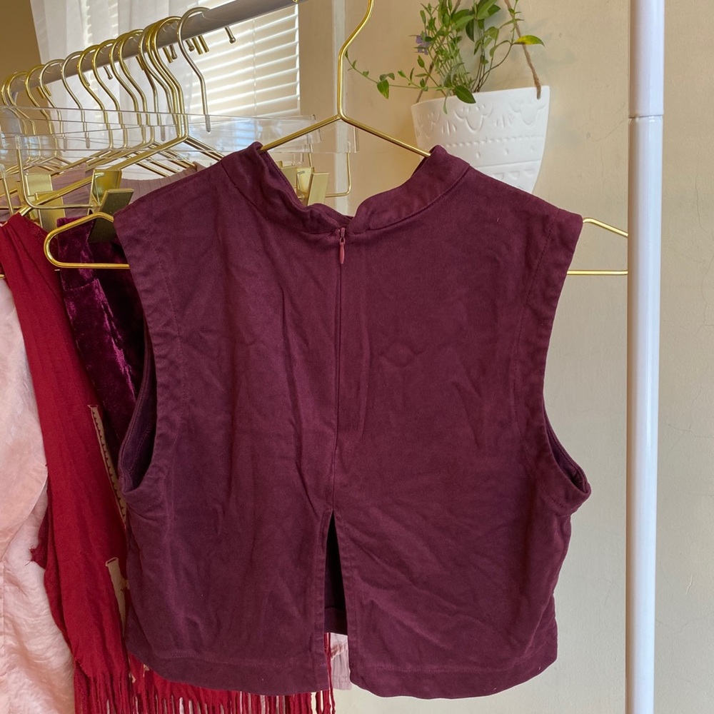 Burgundy suede high neck crop top